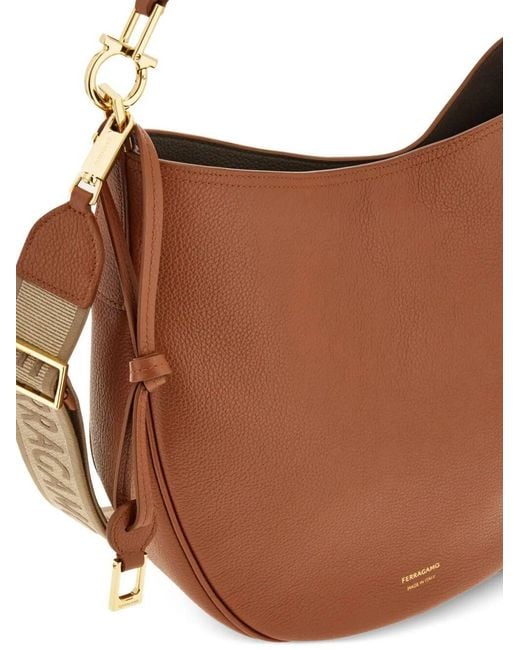 Ferragamo Brown Ferragamo Logo Printed Medium Hobo Bag