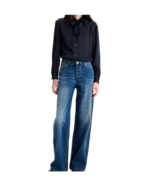 A.P.C. Blue Tie Collar Blouse