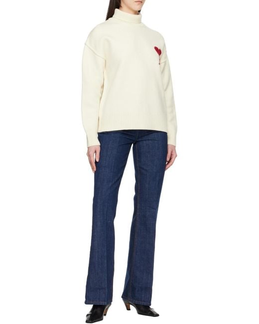 AMI White Ami De Coeur Turtleneck Knitted Jumper for men