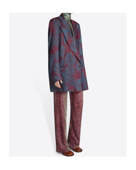 Dries Van Noten Purple Floral Printed Double-Breasted Blazer