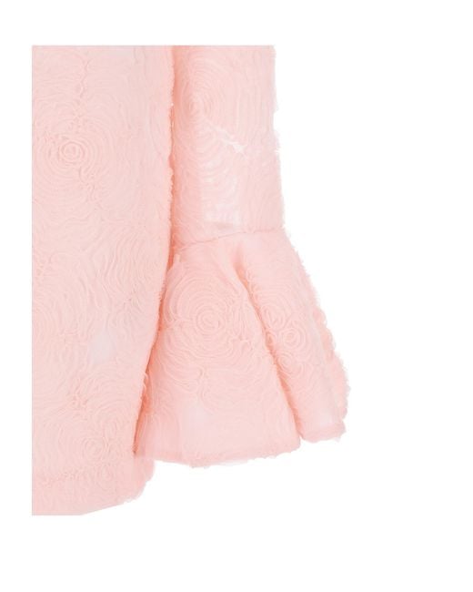 ROTATE BIRGER CHRISTENSEN Pink Mesh Frill Crewneck Mini Dress