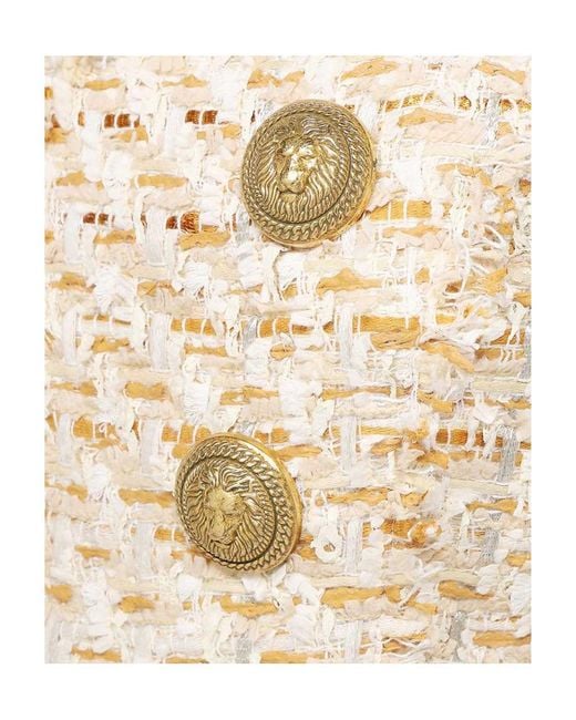 Balmain Natural Button-Embellished Tweed Cropped Top