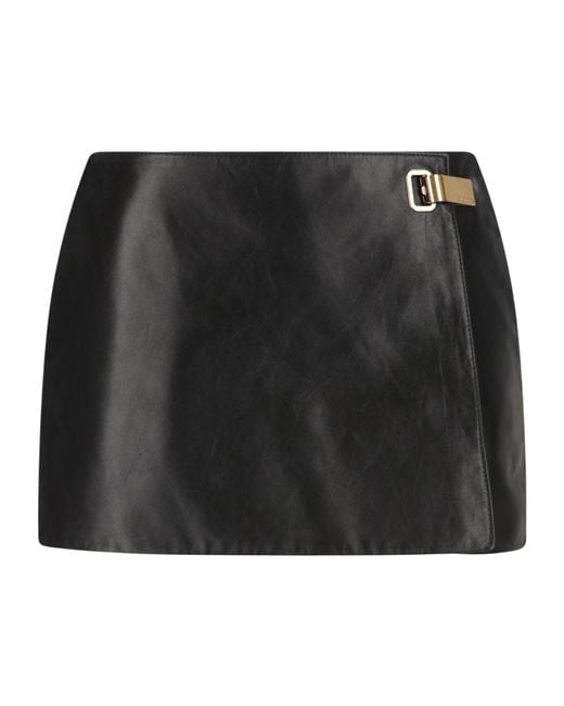 Balenciaga Black Buckled Leather Skort