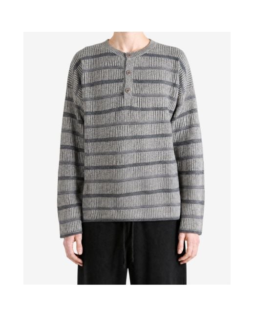 The Elder Statesman Gray Striped Button-Neck Sweater for men