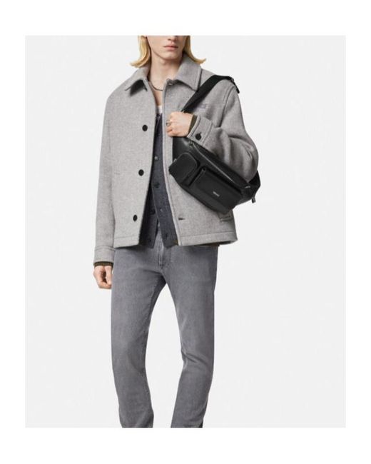 Versace Gray Logo-Embroidered Button-Up Blouson Jacket for men