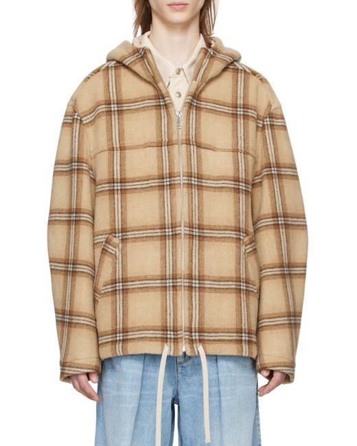 Isabel Marant Brown Checked Hooded Drawstring-Trim Jacket for men