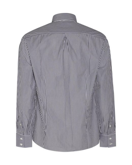 Brunello Cucinelli Gray Striped Buttoned Shirt for men