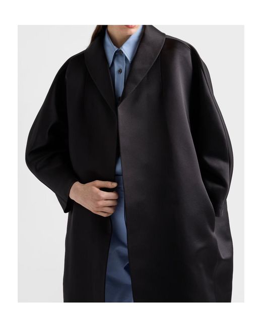 Prada Black Single-Breasted Double Satin Coat