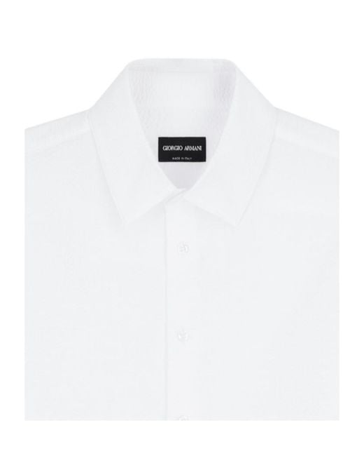 Giorgio Armani White Regular Fit Cotton Seersucker Shirt for men