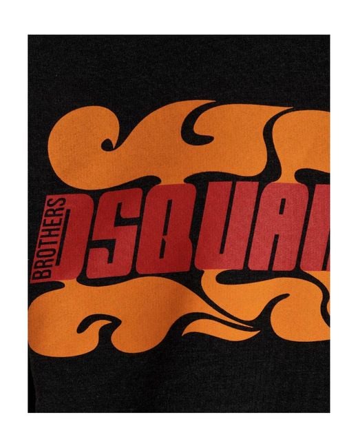 DSquared² Black Logo Printed Drawstring Hoodie for men