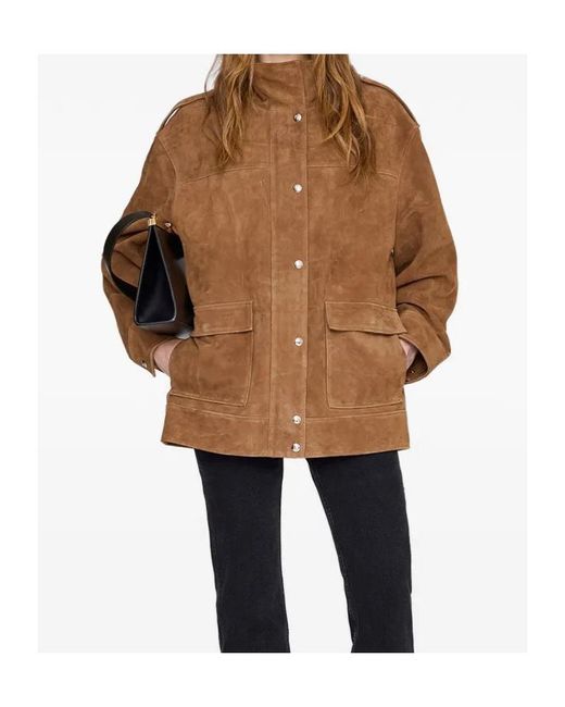 Anine Bing Brown Snap-Front Stand-Collar Jacket