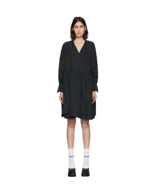 CECILIE BAHNSEN Black V-Neck Wrapped Dress