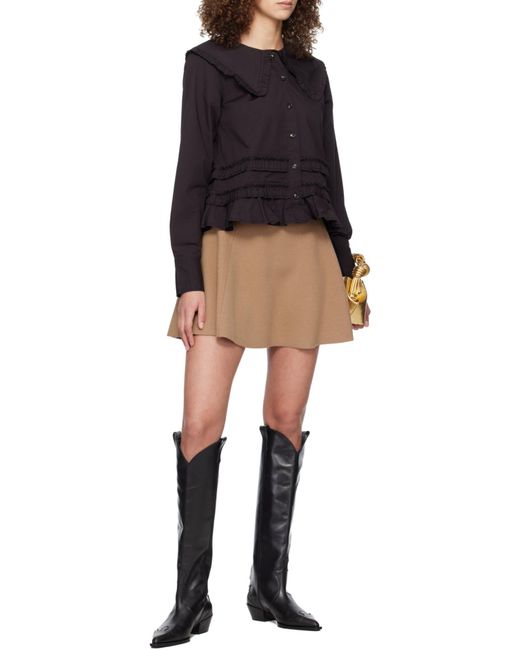 Ganni Black Long-Sleeved Ruffled Shirt