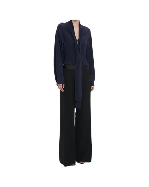 Victoria Beckham Black Wide-Leg Satin-Trim Trousers