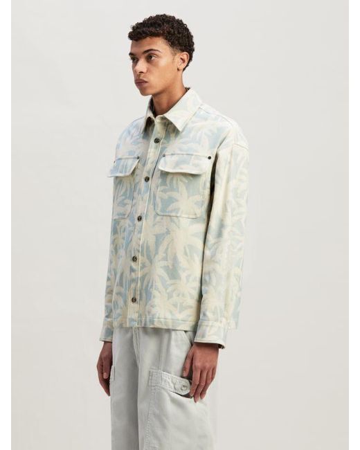Palm Angels White Palm Tree Printed Overshirt for men