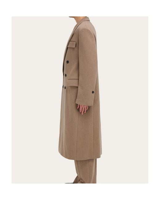 Ferragamo Natural Ferragamo Double Breasted Long Coat for men