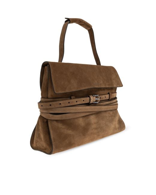 Moschino Brown Logo Detailed Top Handle Handbag