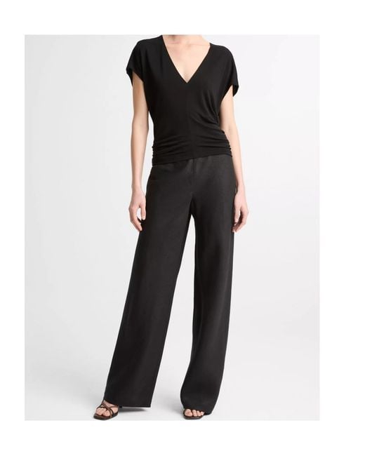 Vince Black Crepe Flutter-Sleeve V-Neck Top