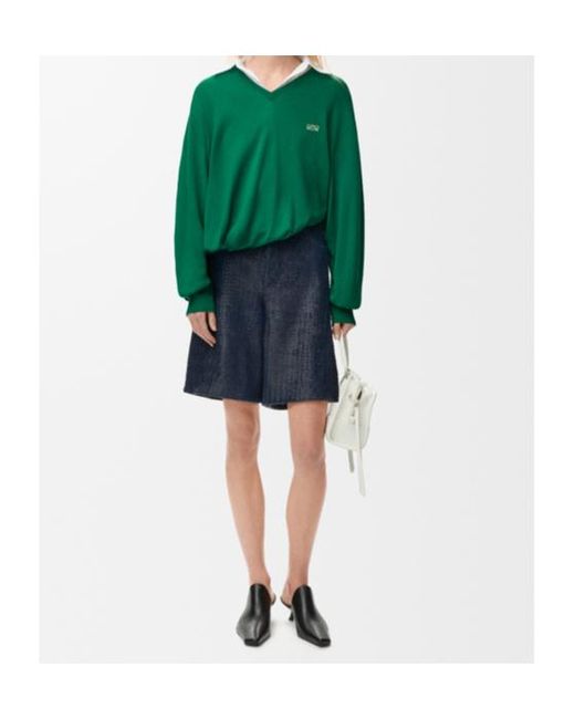 Loewe Green Knotted V-Neck Sweater