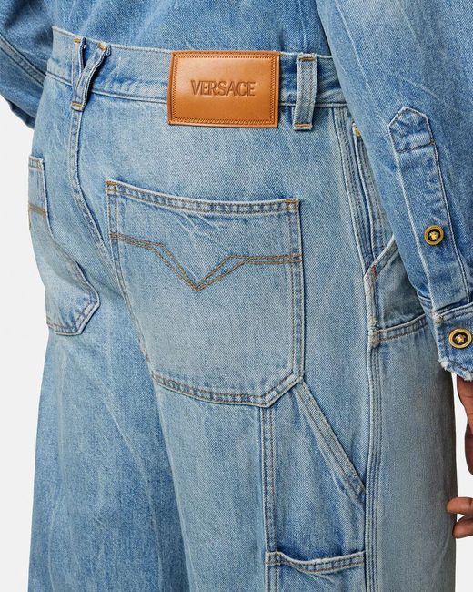 Versace Blue Logo Patch Cargo Jeans for men