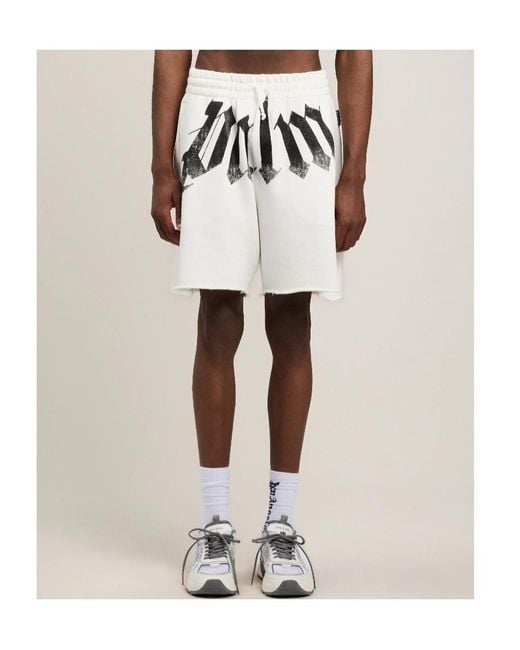 Palm Angels White Logo Elasticated Shorts for men