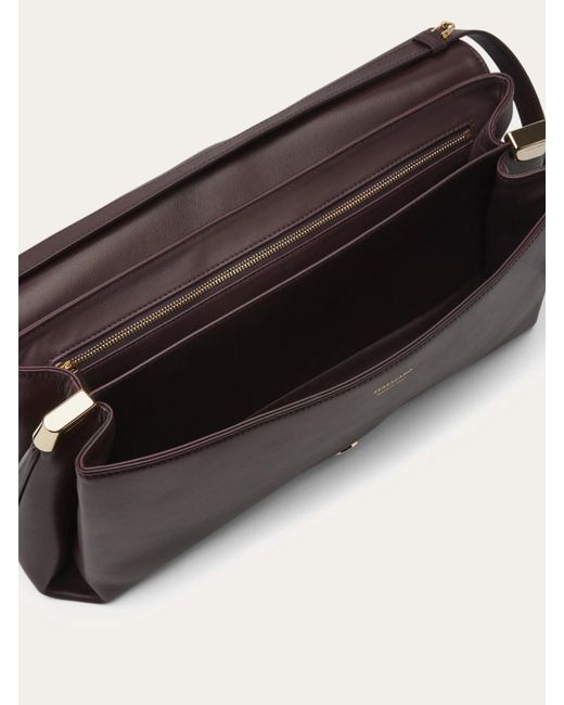 Ferragamo Brown Front Flip Large Shoulder Bag