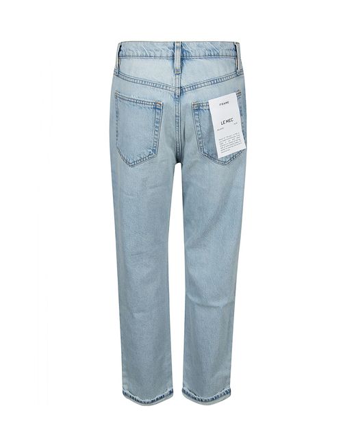 FRAME Blue Button Detailed Straight Leg Jeans