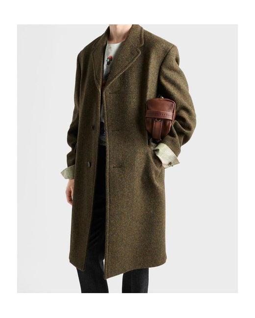 Prada Green Single-Breasted Wool Coat for men