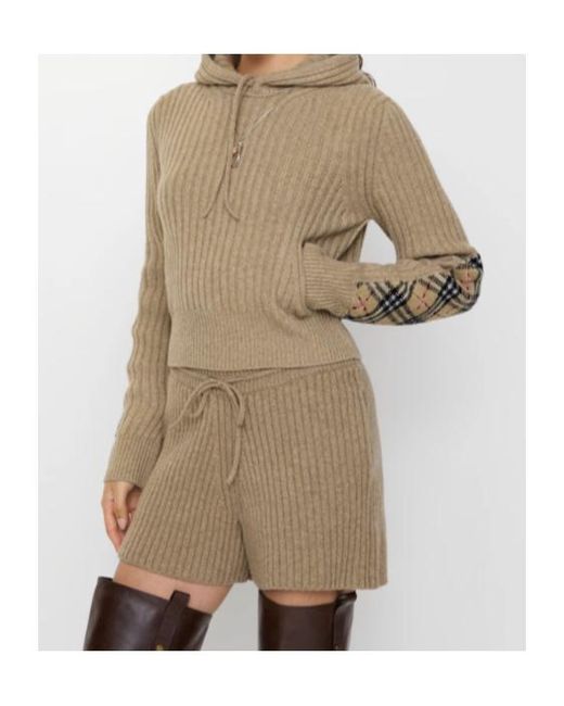 Burberry Natural Checkered Detailed Drawstring Knit Hoodie