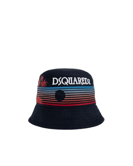 DSquared² Blue Logo Embroidered Bucket Hat for men