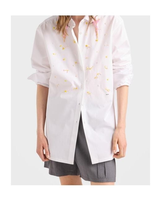 Prada White Embroidered Poplin Shirt