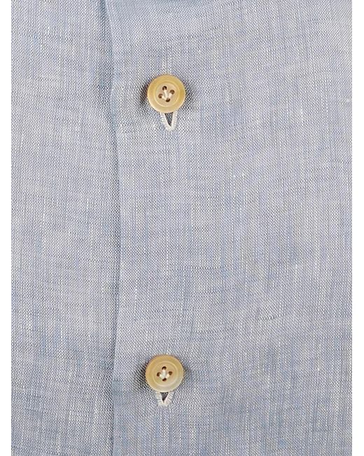 Kiton Blue Slub-Texture Spread-Collar Shirt for men