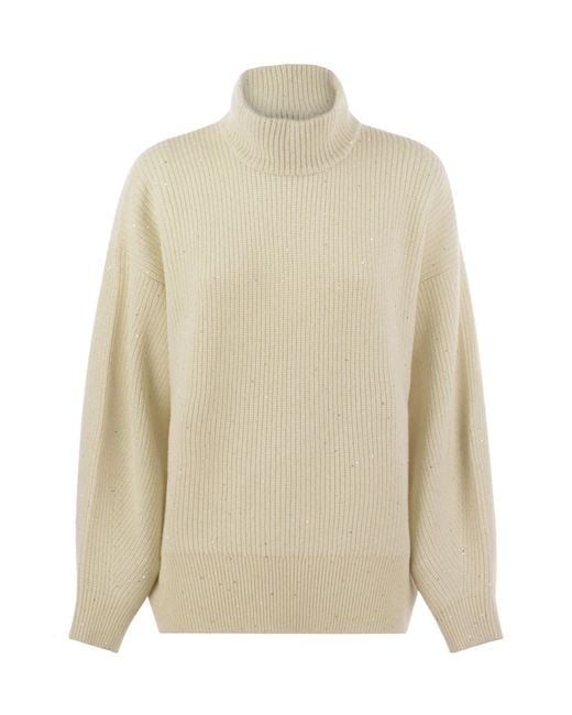 Brunello Cucinelli Natural Lurex High Neck Oversized Pullover