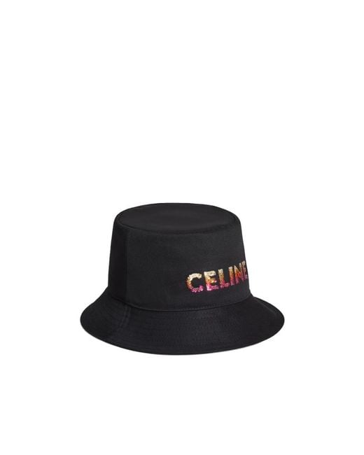 Céline Black Embroidered Bucket Hat for men