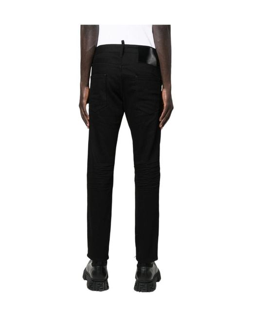 DSquared² Black Logo-Patch Slim-Fit Jeans for men