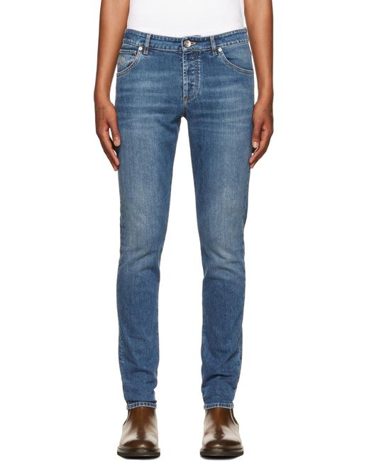 Brunello Cucinelli Blue Faded Wash Skinny Jeans for men