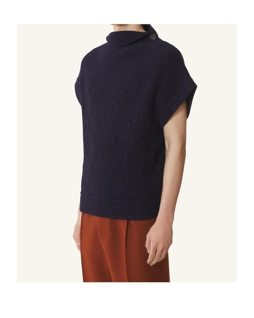 Lanvin Blue High-Neck Diamond-Pattern Sweater for men