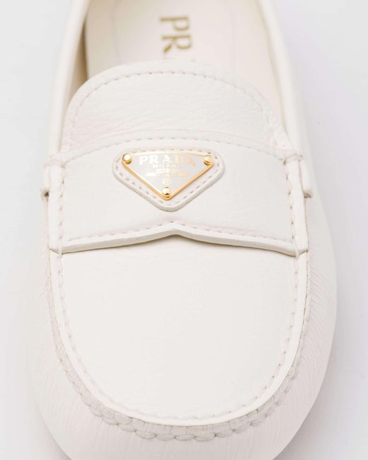 Prada White Buckskin-Print Embossed Driving Shoes
