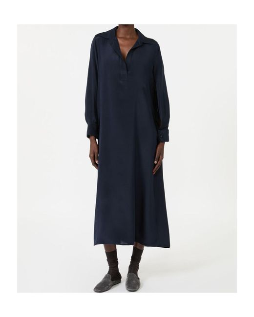 Max Mara Blue Silk Crepe De Chine Polo Dress