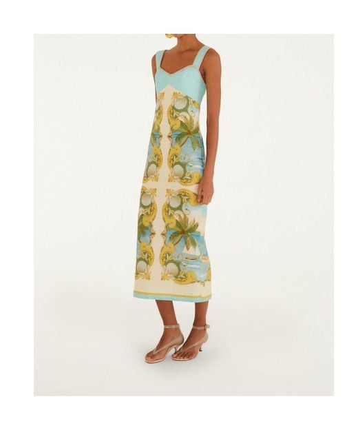 Farm Rio Yellow Royal Sea Tropical-Print Sleeveless Midi Dress
