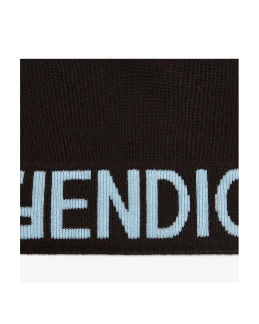 Fendi Black Logo Intarsia Knitted Beanie
