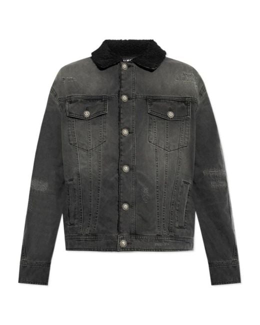 Balmain Gray Distressed Denim Jacket for men