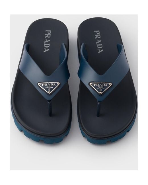 Prada Blue Rubber Thong Sandals for men