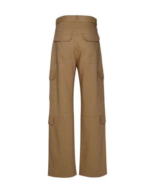 MSGM Natural Belted High-Waist Palazzo Cargo Pants