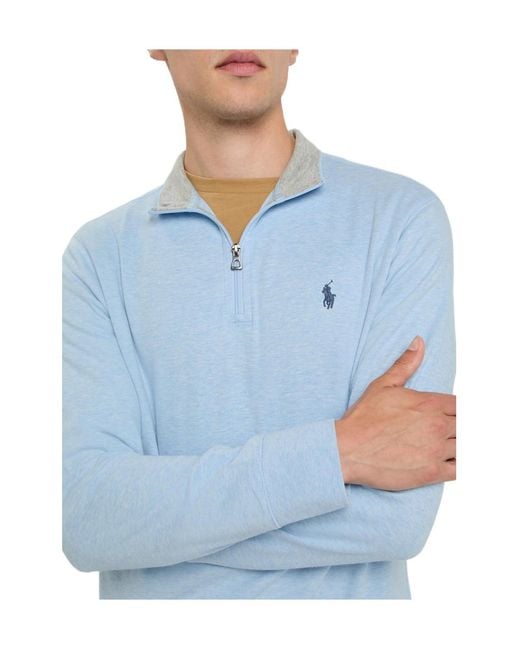 Polo Ralph Lauren Blue Half-Zip Logo-Embroidered Jersey Sweatshirt for men