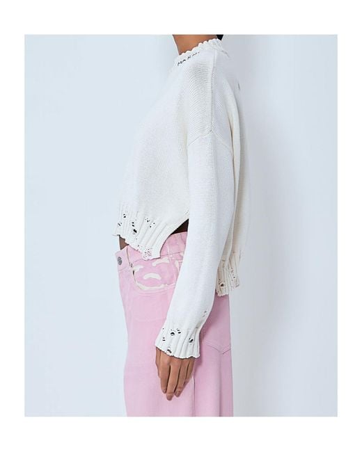 Marni Multicolor Distressed Knitted Slef-Tied Crewneck Jumper