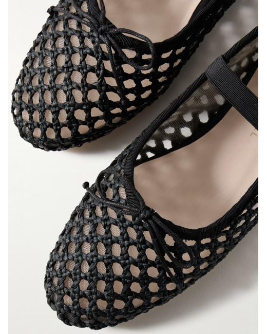 Loeffler Randall Black Grosgrain-Trimmed Raffia Mary Jane Ballet Flats