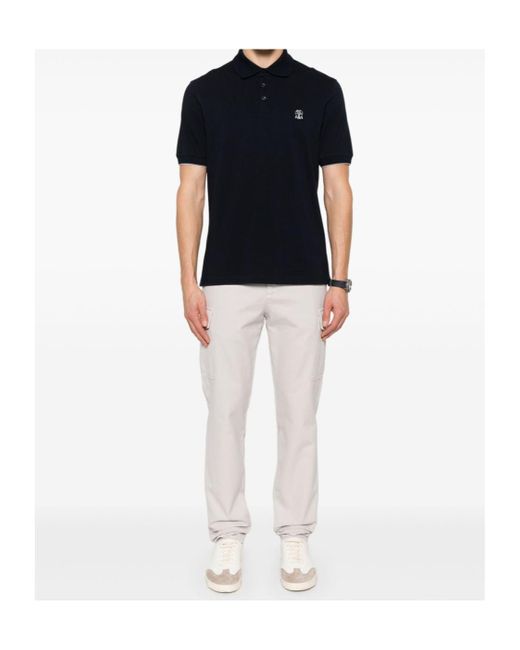 Brunello Cucinelli Black Logo Detailed Short-Sleeved Polo Shirt for men