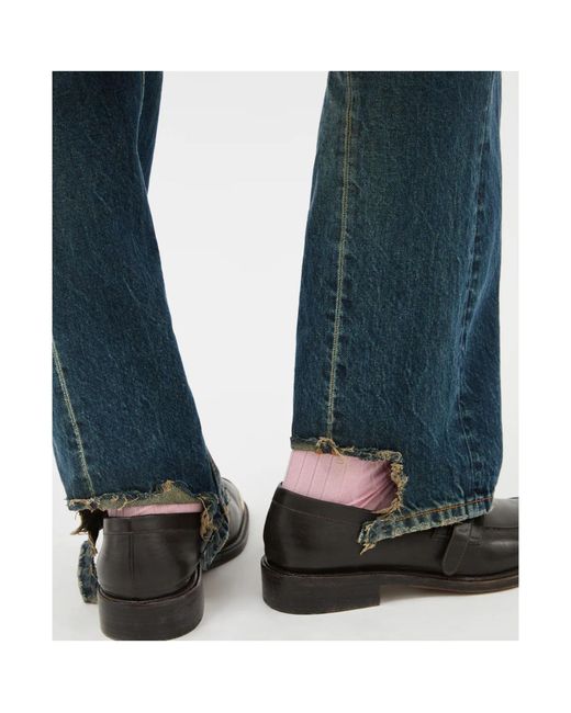 Versace Blue Logo-Patch Distressed Jeans