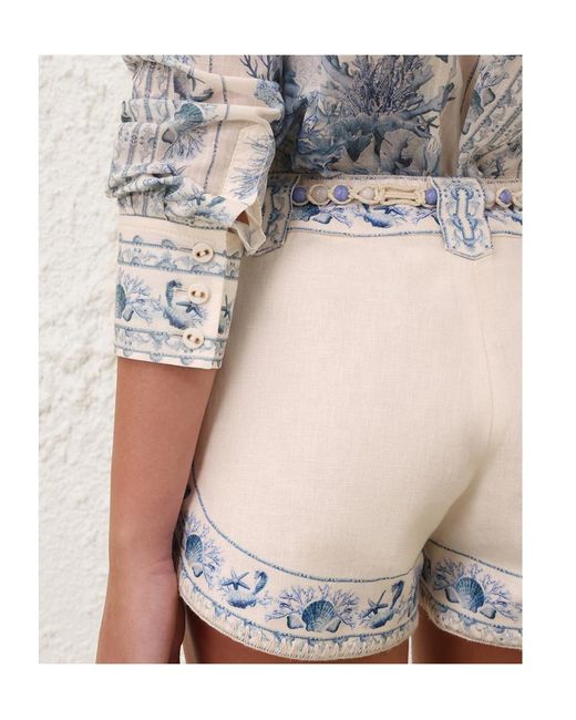 Zimmermann Natural Embroidered Drawstring Shorts